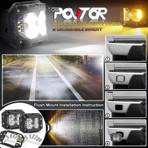 Vista 5 de Luces LED de Montaje Empotrado, POVTOR Luces LED Pod de 40W con Logo V Separado de Doble Lado Ámbar Sólido y Estroboscópico Haz Combo Luces Todo