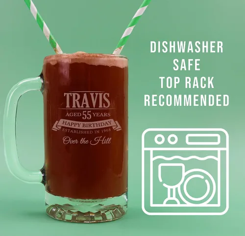 Vista 3 de Taza de cerveza de vidrio grabada personalizada de 16 onzas, Día del Padre, monograma, nombre personalizado, regalos de cerveza personalizados