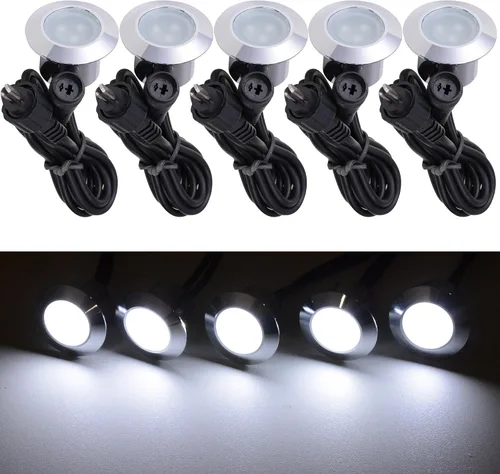 Vista 13 de Yescom Paquete de 5 luces LED de aluminio para terraza, iluminación de paisaje de bajo voltaje de 12 V, blanco cálido de 3000 K, IP67, impermeable