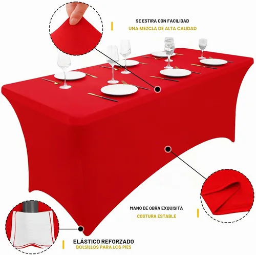 Vista 3 de Smiry Paquete de 2 manteles de elastano de 6 pies, manteles elásticos ajustables extensibles, lavables y sin arrugas, cubiertas rectangulares de Rojo
