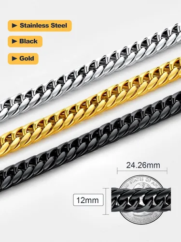 Vista 6 de U7 Cadena de eslabones cubanos estilo Miami, corte diamante, hombre o mujer, acero, negroplatachapada en oro 18 K, ancho de 864156423643064