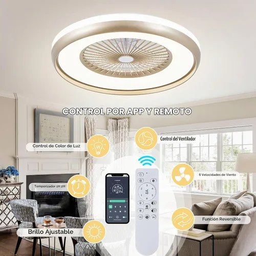 Vista 7 de Ventilador de techo sin aspas de 24 pulgadas con control remoto de luz, ventiladores de techo LED inteligentes con control de aplicación, ventilador