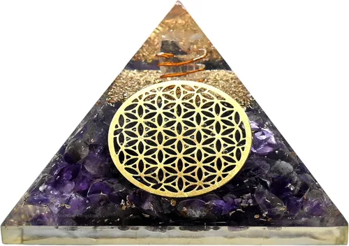 Vista 8 de Amazing Gemstone Pirámide de orgón de amatista para EMF y protección de energía negativa - Pirámide de cristal de amatista natural, Amatista