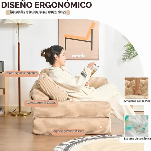 Vista 6 de Afuson Plus - Sofá cama futón para espacios pequeños, sofá de piso con reposabrazos, sofá plegable, sofá convertible con almohada, portátil, cómodo