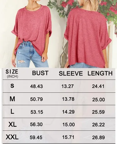 Vista 6 de Camiseta de manga corta para mujer, de gran tamaño, cuello redondo, holgada, casual, para verano