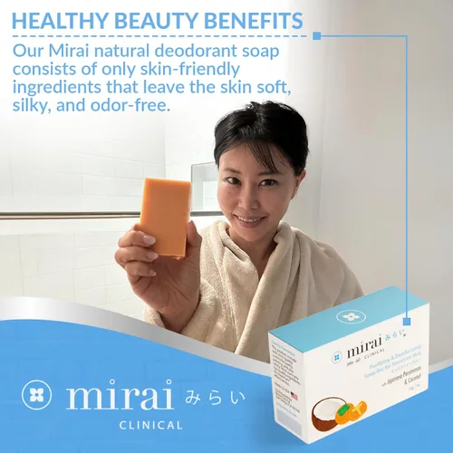 Vista 7 de Mirai Paquete clínico eliminador de olores corporales: juego de barra de jabón renovador y caqui - Desodorizante natural con extractos de caqui y té