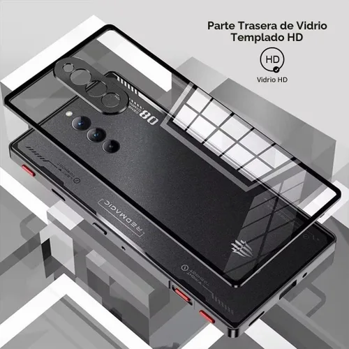 Vista 4 de QUIETIP Funda compatible con Red Magic 8 Pro / 8S Pro con protector de pantalla, marco de metal + cubierta trasera de vidrio templado transparente