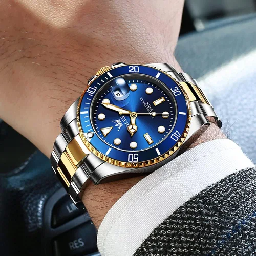 Vista 7 de OLEVS Relojes analógicos de cuarzo para hombre a la moda impermeables con correa de acero inoxidable ventana de día para hombre