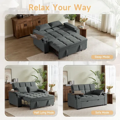 Vista 7 de Auvsoce - Sofá cama biplaza de 65 pulgadas, sofá convertible para sala de estar, sofá para RV con respaldo ajustable, chaise longue, mesa lateral