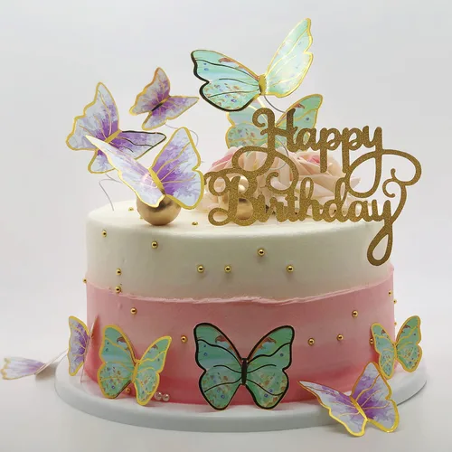 Vista 8 de 60 decoraciones de mariposa para cupcakes de oro rosa con 2 decoraciones