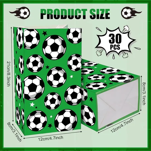 Vista 2 de Blulu Paquete de 30 bolsas de papel para fiesta de fútbol, bolsas de dulces para golosinas, regalo para fiestas temáticas de fútbol (verde)
