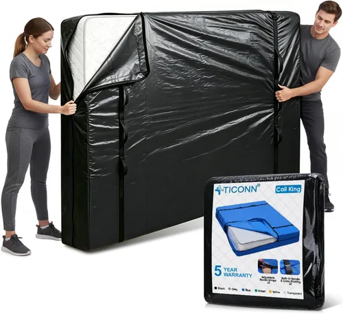 Vista 17 de TICONN Bolsas para colchón para mudanza, bolsa de almacenamiento de servicio pesado para colchón Full XL con asa perimetral y hebillas ajustables