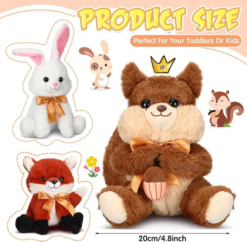 Vista 2 de Syhood 6 piezas de animales de peluche grandes del bosque de 11.8 pulgadas, oso de peluche, ciervo, zorro, ardilla, conejo, mapache, juguete