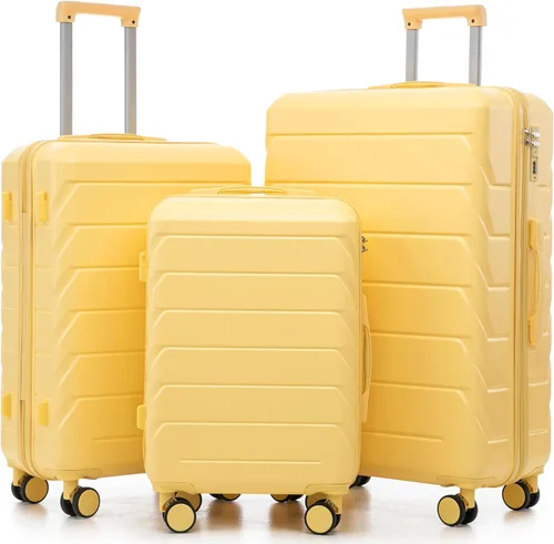 Vista 146 de Merax 3 piezas expandible ABS Hardshell equipaje Sets Spinner Wheel Maleta TSA Lock Suit Case, Apertura frontal negra, Juego de 2 piezas, Maleta