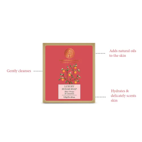 Vista 4 de Forest Essentials Jabón de azúcar de lujo naranja amarga y canela - 4.41 oz