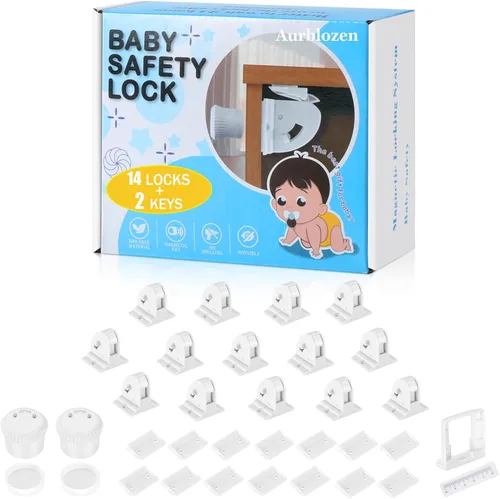 Vista 8 de Paquete de 4 cerraduras magnéticas para gabinete para seguridad infantil, cerraduras de cajones a prueba de bebés, cerraduras magnéticas