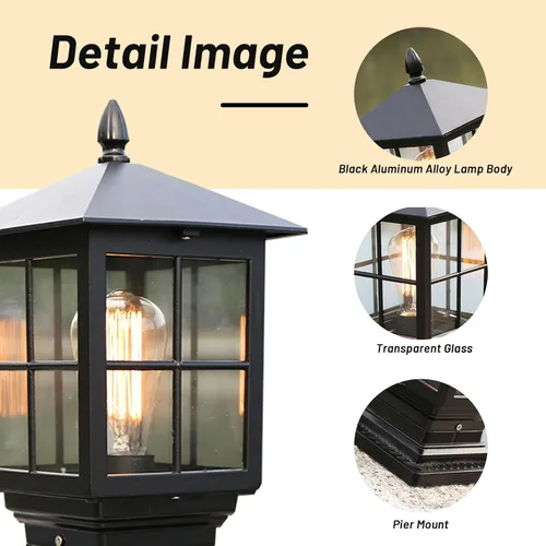 Vista 2 de Luz de poste al aire libre, Lámpara de poste de lámpara, Faroles de poste impermeables exteriores, Iluminación de cubierta de poste de valla