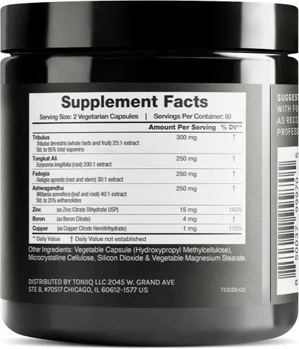 Vista 2 de Elite T Formula - Ultra alta potencia 200:1 Tongkat Ali, Fadogia 30:1 y 25% Withanólidos Ashwagandha - Tribulus con 95% de saponinas, zinc, boro