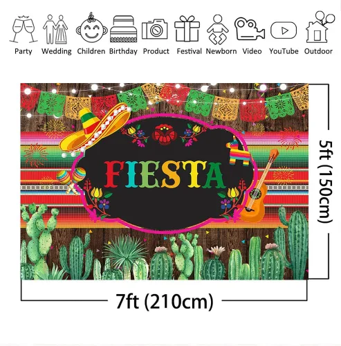Vista 4 de Mocsicka Telón de fondo mexicano con temática de fiesta de madera rústica para decoración de fiesta de vinilo, cinco de mayo, cactus mexicano
