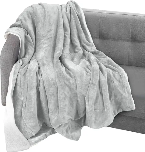 Vista 54 de Elegant Comfort Manta, Manta Reversible de Franela Sherpa, Ultra-Suave, Mullida, Acogedora y Afelpada - Manta Decorativa Ligera para Todas las Gris