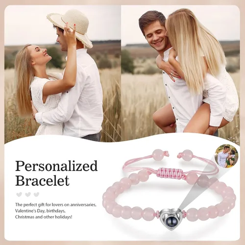 Vista 5 de ROSI - Pulseras personalizadas a juego para parejas con imagen en el interior para hombres y mujeres, pulsera personalizada con fotos, aniversario