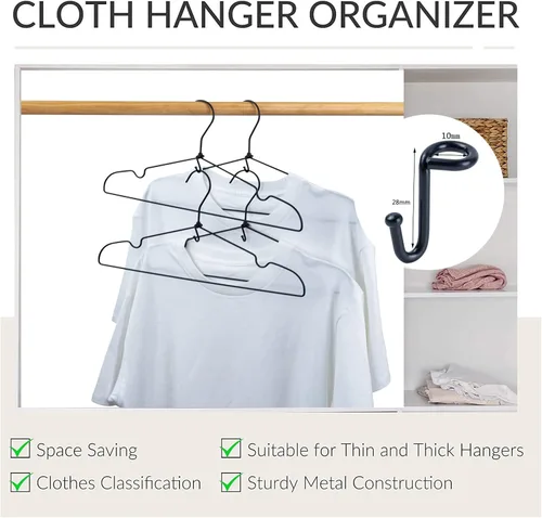 Vista 5 de Ganchos de conector para colgar ropa, clips extensores resistentes, organizador de mini ganchos de conexión en cascada para perchas de plástico