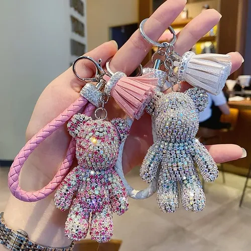 Vista 3 de Creativo fresco oso de diamante Diseño colgante Llavero Llaveros Llaveros