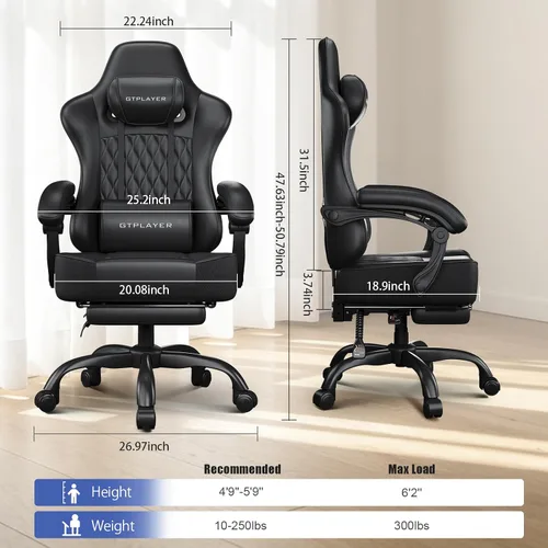 Vista 3 de GTPLAYER Silla para videojuegos, silla de oficina para computadora con cojín de resorte de bolsillo, reposabrazos de conexión, cómoda silla