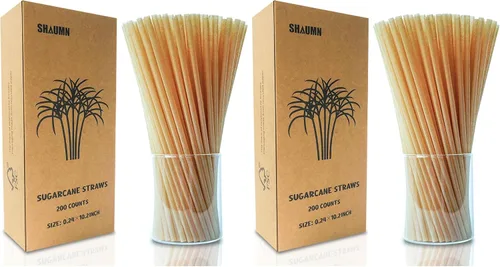 Vista 9 de Pajitas biodegradables de caña de azúcar, pajitas compostables de 10.2 pulgadas de largo, alternativa sin plástico a granel para bebidas frías