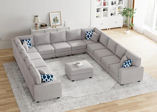 Vista 14 de Legend Vansen - Sofá seccional modular en forma de U con otomano, sofá de esquina reversible moderno para sala de estar (Antracita, 2+3 con otomano)