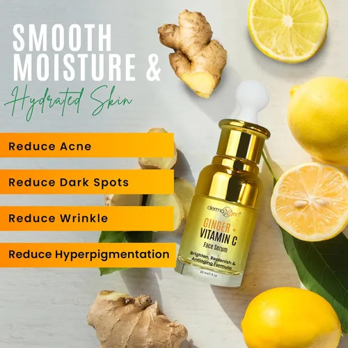 Vista 6 de Suero de vitamina C de jengibre para la cara, suero facial orgánico con ácido hialurónico y raíz de cúrcuma, hidratante para piel opaca y seca
