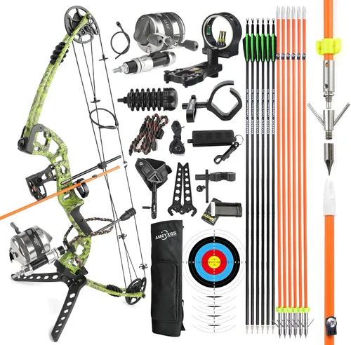 Vista 8 de Kit de arco compuesto de pesca con arco listo para pescar, con carrete de pesca de arco, flechas de pesca con arco mano derecha e izquierda