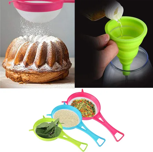Vista 2 de BENBO Juego de 4 coladores de malla de plástico, colador de plástico con mango largo, tamiz de harina de leche de soja, colador de plástico