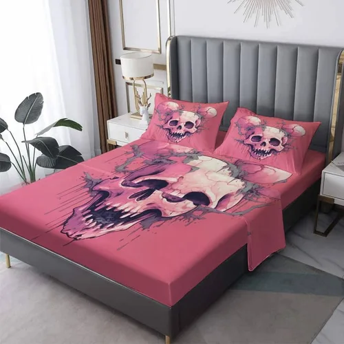 Vista 9 de Juego de sábanas de esqueleto tamaño individual, sábanas de microfibra suave, bolsillo profundo, sábanas y fundas de almohada estampadas sin