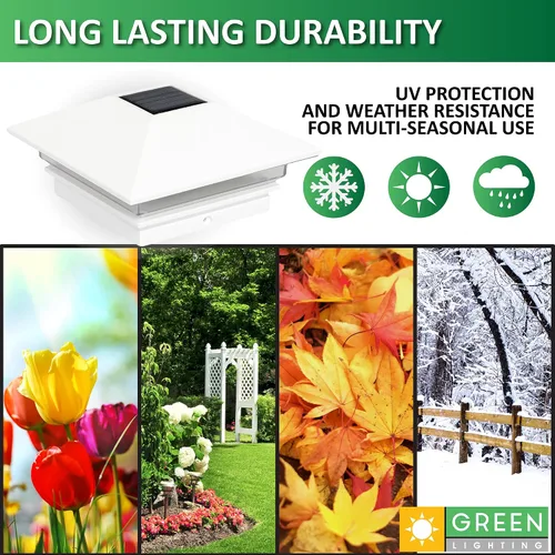Vista 6 de Postes solares GreenLighting Nominal 4 x 4 Slim LED, lámpara con remate para postes de madera, Blanco