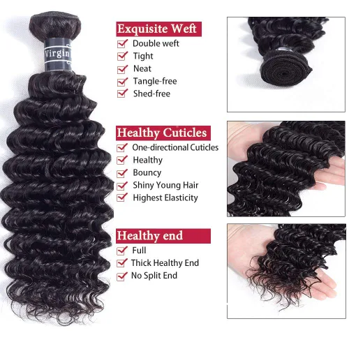 Vista 2 de Amella Extensiones de cabello brasileño de onda profunda de 14 pulgadas, 100% sin procesar, 1 paquete de cabello ondulado profundo, paquetes