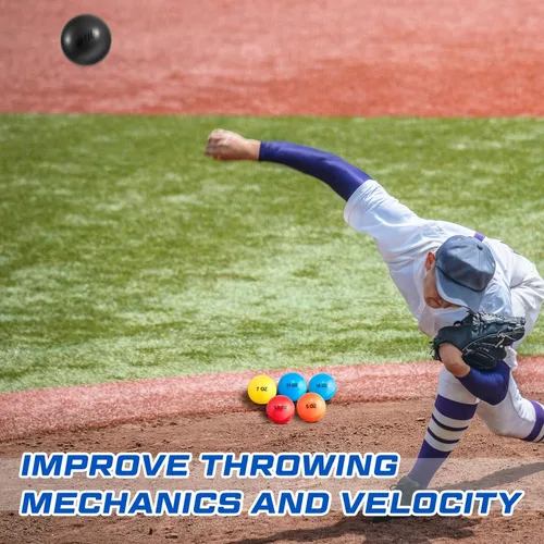 Vista 7 de Hungdao Juego de 6 pelotas de entrenamiento ponderadas pliométricas variables, bolas ponderadas de práctica de béisbol con peso para lanzar