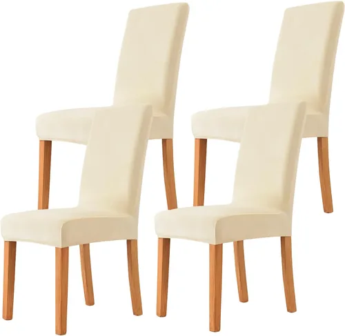 Vista 60 de Velvet Chair Covers Beige Gray, Stretch Dining Room Chair Covers 2 Pack, Super Fit Dining Chairs Slipcovers Spandex Washable Kitchen Parson Chair