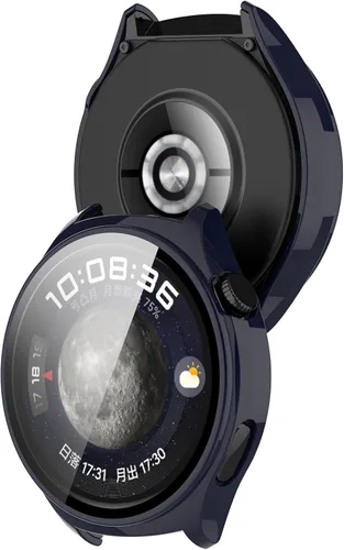 Vista 3 de PC+Funda protectora de pantalla de vidrio templado compatible con Huawei Watch 4, protector de pantalla para Huawei Watch 4, cobertura completa negro
