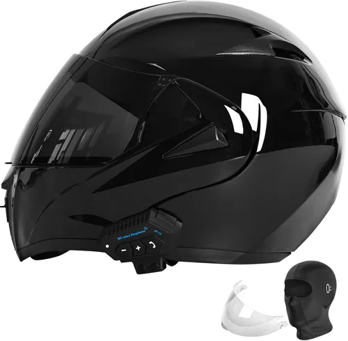 Vista 8 de Casco modular Bluetooth para motocicleta, aprobado por DOT, doble visera, abatible, de cara completa, con Bluetooth, casco de motocicleta integrado
