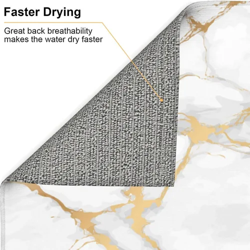 Vista 6 de Tapete de secado de platos de microfibra absorbente de mármol blanco dorado, antideslizante, de secado rápido, resistente al calor, tapete a011
