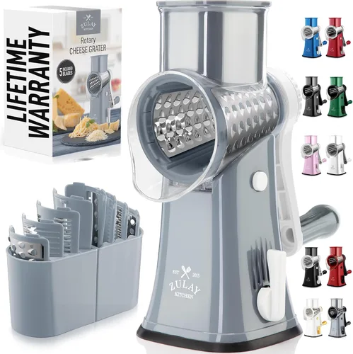 Vista 30 de Zulay Kitchen Rallador Rotativo de Queso de 5 Cuchillas Rallador de Queso - Rallador de Queso Manual de Manivela con Succión Reforzada y 5 Tambores