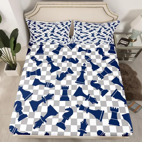 Vista 3 de Erosebridal Juego de sábanas de ajedrez internacional, tamaño individual, juego de ropa de cama de ajedrez para niños, adolescentes y adultos, juego