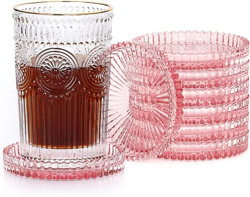 Vista 22 de JUXYES Juego de 5 posavasos de cristal tono ámbar redondos, tapetes para tazas de vidrio, posavasos para bebidas, café, té, vino, posavasos