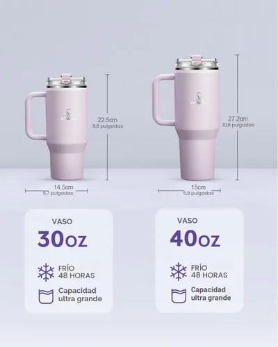 Vista 7 de Gpeng 30/40/50 oz Vaso con asa, botellas de agua con tapa de popote, taza de viaje de acero inoxidable aislada compatible con portavasos, mantiene