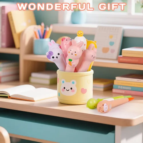 Vista 8 de Bolígrafos Kawaii Squishies 10pk - Bolígrafos de tinta gel de animales divertidos - Rellenos de calcetines para niñas, juego de bolígrafos bonitos