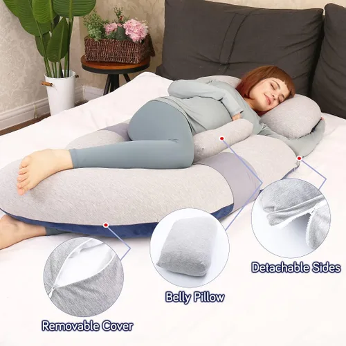 Vista 9 de MOON PINE Almohada de embarazo de 60 pulgadas, almohada desmontable en forma de U de cuerpo completo para apoyo de maternidad, almohada de dormir