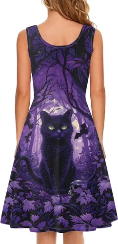 Vista 3 de Dreaweet Vestidos casuales sin mangas para mujeres y niñas, cuello redondo, vestidos sin mangas con bolsillos, vestido de verano talla XS-4XL