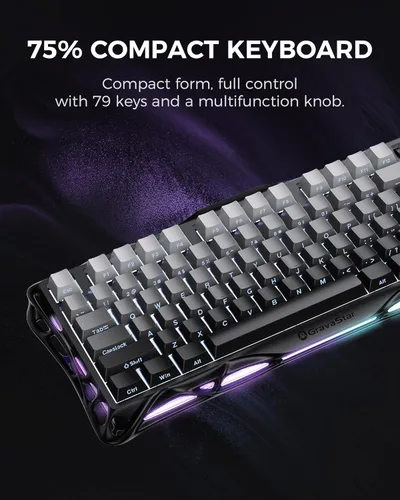 Vista 4 de GravaStar Mercury K1 Teclado mecánico inalámbrico 75% para juegos, aleación de aluminio, teclado compacto personalizado con conector de intercambio