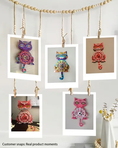Vista 2 de Rompecabezas 3D para adultos Kit modelo Reloj Gato Reloj de madera para escritorio para niños Decoración para regalo de cumpleaños/Día de Navidad